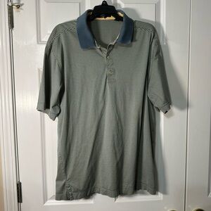 Callaway Short-Sleeve Striped Polo - Teal Collar, Light Gray/Green Body